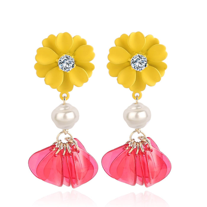 Wholesale petal flower tassel alloy earrings JDC-ES-ManY012 Earrings 满溢 Wholesale Jewelry JoyasDeChina Joyas De China
