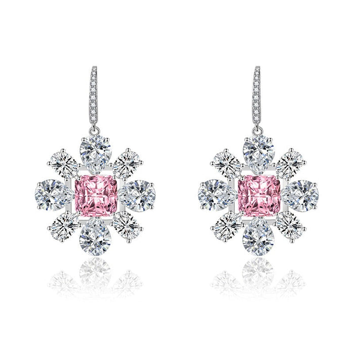 Wholesale petal long silver plated earrings JDC-ES-BZ003 Earrings 标志 pink Wholesale Jewelry JoyasDeChina Joyas De China