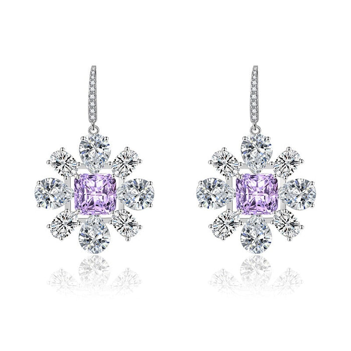 Wholesale petal long silver plated earrings JDC-ES-BZ003 Earrings 标志 purple Wholesale Jewelry JoyasDeChina Joyas De China