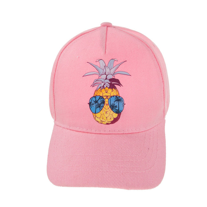 Wholesale pineapple embroidered cotton polyester children hat JDC-FH-XB-040 FashionHat 小贝 pink 1-8years Wholesale Jewelry JoyasDeChina Joyas De China