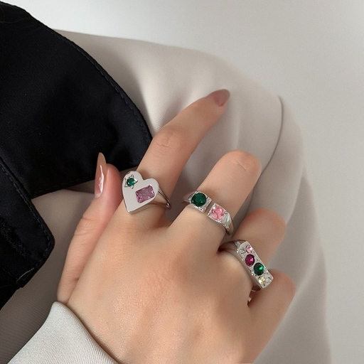 Bulk Jewelry Wholesale pink and green color matching inlaid gemstone rings JDC-RS-W203 Wholesale factory from China YIWU China