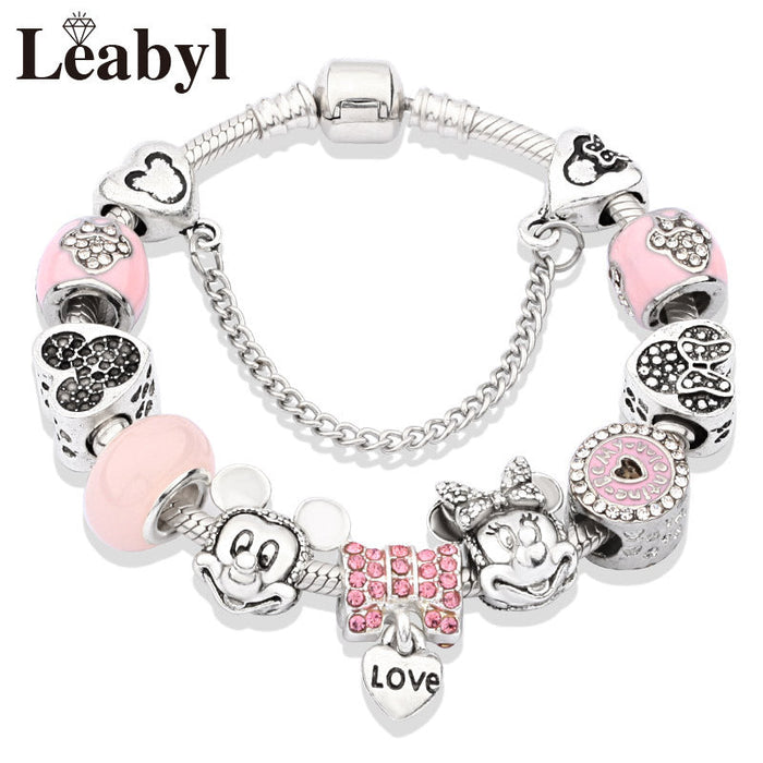 Wholesale pink crystal drops of oil and diamonds Mickey Minnie bracelet JDC-BT-LX006 Bracelet JoyasDeChina P10929 18cm Wholesale Jewelry JoyasDeChina Joyas De China