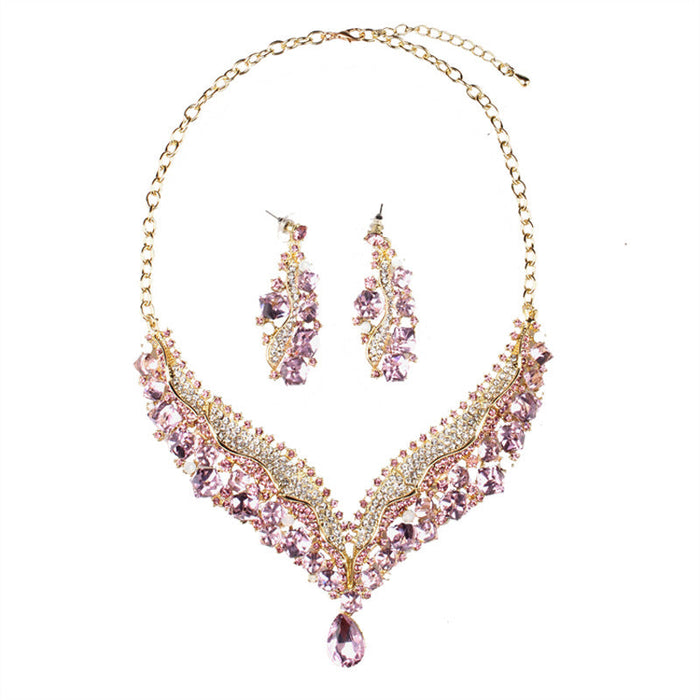 Wholesale pink crystal earrings necklace set JDC-ST-Qianm011 Suit 千漠 Wholesale Jewelry JoyasDeChina Joyas De China