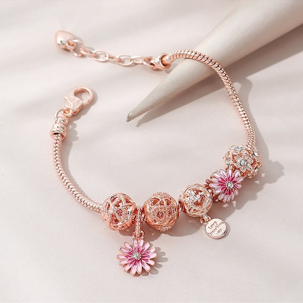 Wholesale pink daisy beaded copper bracelet JDC-BT-qz072 Bracelet JoyasDeChina Wholesale Jewelry JoyasDeChina Joyas De China
