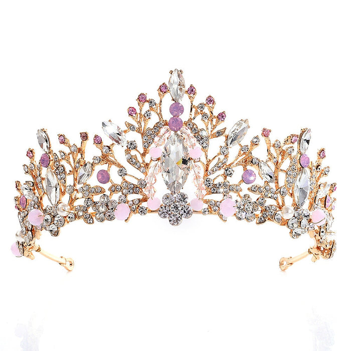 Wholesale pink diamond crystal handmade beaded crown hair band JDC-HD-ZuanG004 Headband 钻岗 3 Wholesale Jewelry JoyasDeChina Joyas De China