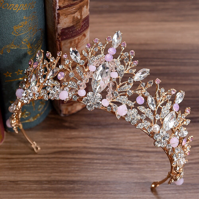 Wholesale pink diamond crystal handmade beaded crown hair band JDC-HD-ZuanG004 Headband 钻岗 Wholesale Jewelry JoyasDeChina Joyas De China
