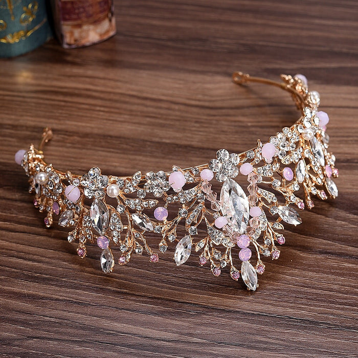 Wholesale pink diamond crystal handmade beaded crown hair band JDC-HD-ZuanG004 Headband 钻岗 Wholesale Jewelry JoyasDeChina Joyas De China