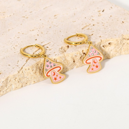 Wholesale Pink enamel mushroom pendant earrings for women JDC-ES-JD225 Earrings JoyasDeChina Wholesale Jewelry JoyasDeChina Joyas De China