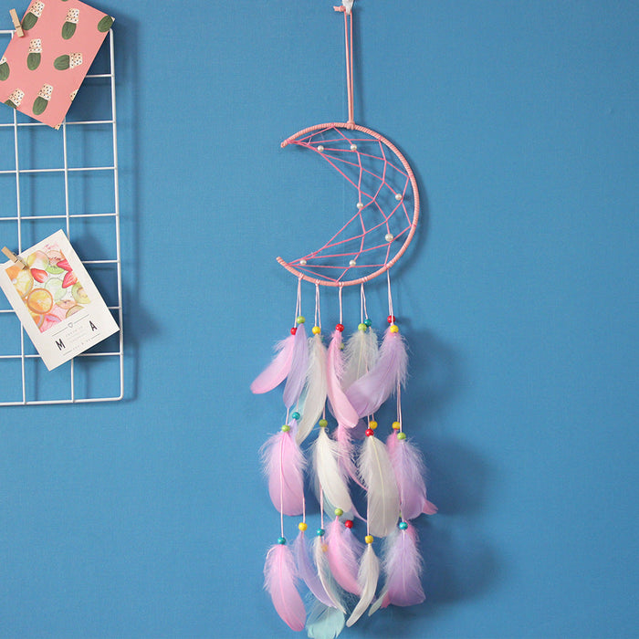Wholesale pink feather nylon thread woven Dreamcatcher JDC-DC-LZ009 Dreamcatcher JoyasDeChina MS9019 Moon DreamCatcher Wholesale Jewelry JoyasDeChina Joyas De China