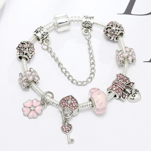 Wholesale Pink Flower Alloy Bracelet JDC-BT-XingL013 Bracelet 星銮 Wholesale Jewelry JoyasDeChina Joyas De China