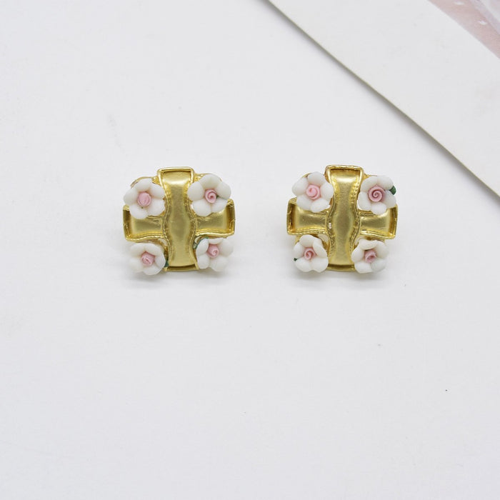 Wholesale pink flower metal earrings JDC-ES-NT002 Earrings JoyasDeChina NO.1 Wholesale Jewelry JoyasDeChina Joyas De China