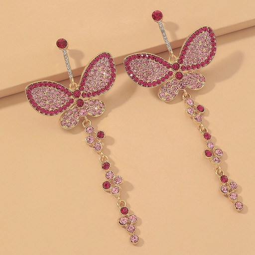 Wholesale pink rhinestone alloy butterfly earrings JDC-ES-GSJQ010 Earrings JoyasDeChina Wholesale Jewelry JoyasDeChina Joyas De China