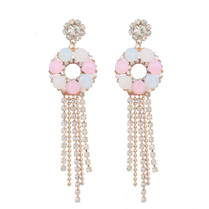 Wholesale Pink Rhinestone Tassel Earrings JDC-ES-JL927 Earrings 氿乐 Wholesale Jewelry JoyasDeChina Joyas De China
