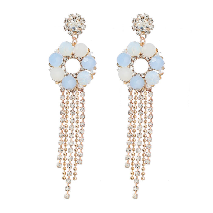 Wholesale Pink Rhinestone Tassel Earrings JDC-ES-JL927 Earrings 氿乐 cyan Wholesale Jewelry JoyasDeChina Joyas De China