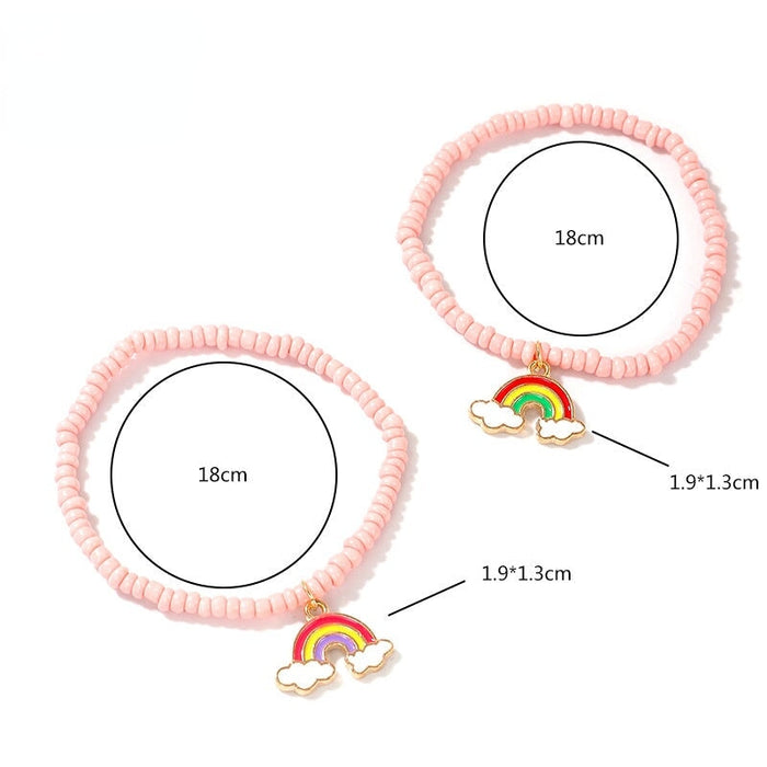 Wholesale Pink Rice Bead Alloy Rainbow Bracelet JDC-BT-NZ037 Bracelet 奈珠 Wholesale Jewelry JoyasDeChina Joyas De China