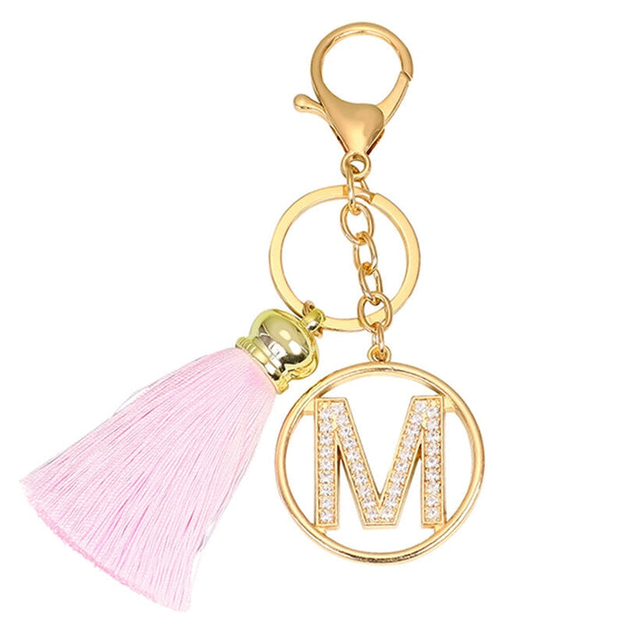 Wholesale pink tassel gold diamond-encrusted letter alloy key chain MOQ≥10 JDC-KC-yongz004 Keychains 永泽 1 Wholesale Jewelry JoyasDeChina Joyas De China
