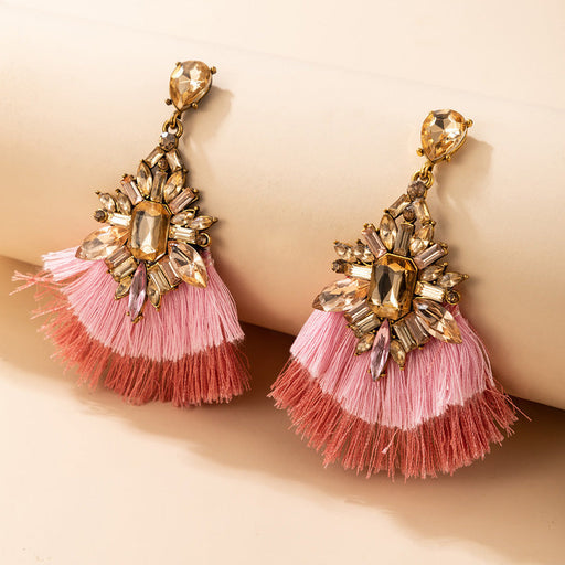 Wholesale pink tassel Rhinestone Flower Pendant Earrings JDC-ES-C378 Earrings JoyasDeChina 9643 Wholesale Jewelry JoyasDeChina Joyas De China
