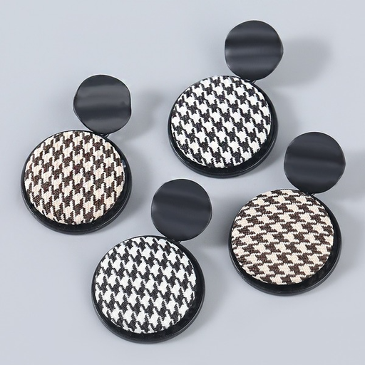 Wholesale plaid fabric round alloy earrings JDC-ES-JL153 Earrings JoyasDeChina Wholesale Jewelry JoyasDeChina Joyas De China