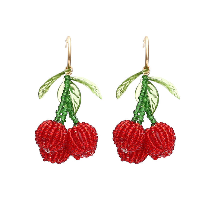 Wholesale plastic hand woven crystal beaded cherry earrings JDC-ES-MY052 Earrings JoyasDeChina Red Wholesale Jewelry JoyasDeChina Joyas De China