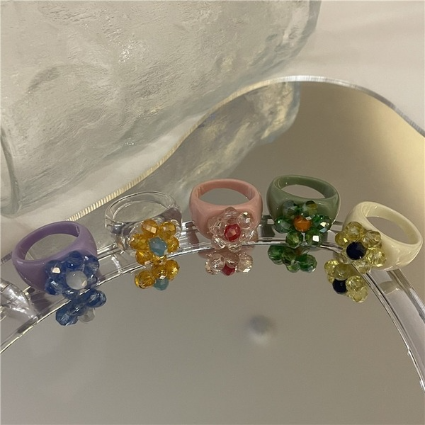 Wholesale plastic multi-color lovely crystal flower rings JDC-RS-YQ005 Rings JoyasDeChina Wholesale Jewelry JoyasDeChina Joyas De China