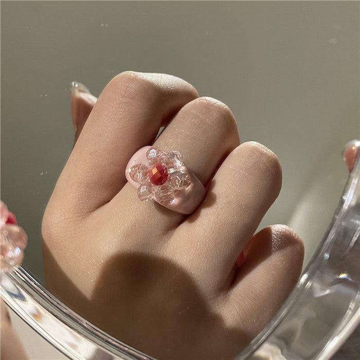 Wholesale plastic multi-color lovely crystal flower rings JDC-RS-YQ005 Rings JoyasDeChina Pink Wholesale Jewelry JoyasDeChina Joyas De China