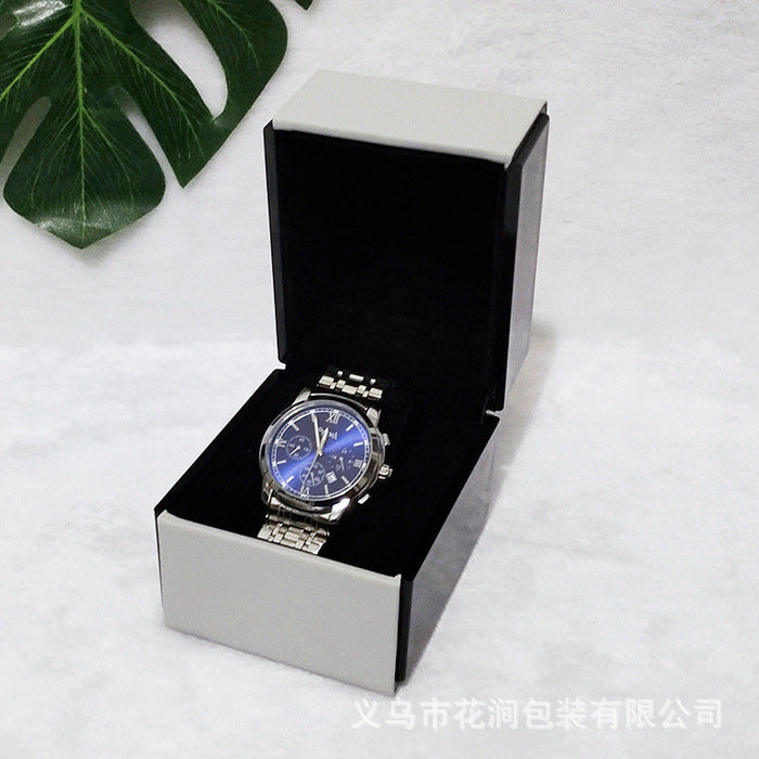 Wholesale plastic PU leather flip watch packaging box JDC-JP-HuaJ006 Jewelry packaging 花涧 grey 8.2x10x8.6cm Wholesale Jewelry JoyasDeChina Joyas De China