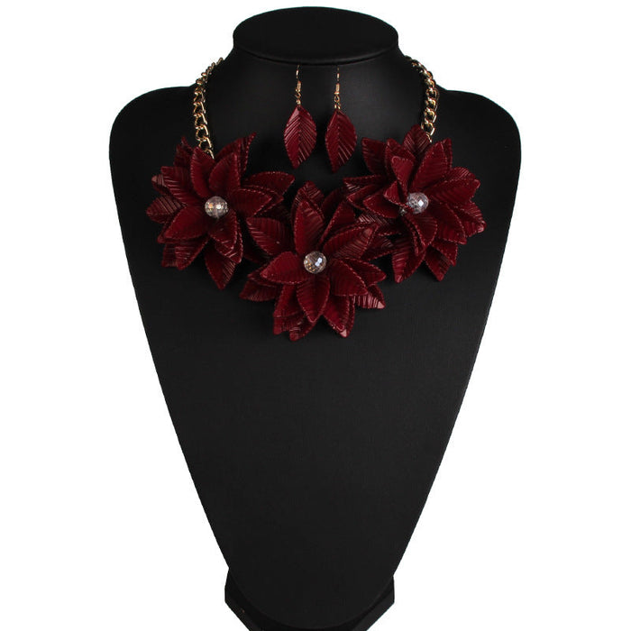 Wholesale Plastic red flower necklace JDC-NE-JQ150 NECKLACE 佳琪 dark red Wholesale Jewelry JoyasDeChina Joyas De China