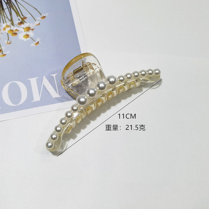 Wholesale Plastic Shark Clips JDC-HC-YaoX005 Hair Clips 姚萱 Three pearls are transparent Wholesale Jewelry JoyasDeChina Joyas De China