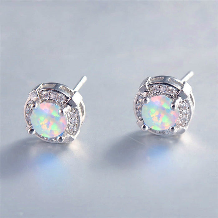 Wholesale Plating Alloy Round Opal Earrings JDC-ES-WenT009 Earrings 润涛 white Wholesale Jewelry JoyasDeChina Joyas De China