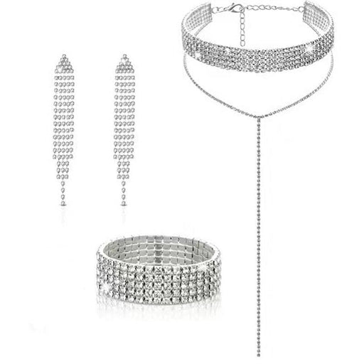 Wholesale Plating Claw Chain Rhinestone Necklace Earrings Bracelet Set JDC-NE-JX047 Necklaces 锦希 silver Electroplating color Wholesale Jewelry JoyasDeChina Joyas De China