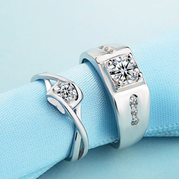 Wholesale platinum simulation Rhinestone couple ring JDC-RS-YZM009 Rings 伊之美 Wholesale Jewelry JoyasDeChina Joyas De China