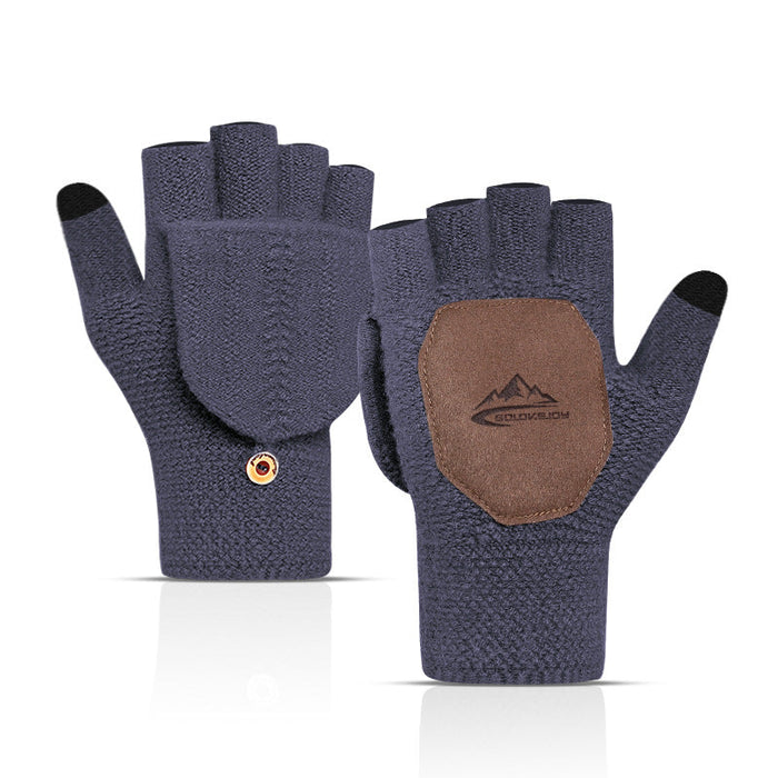 Wholesale plus velvet knitted fabric half finger gloves JDC-GS-RG004 Gloves 润谷 navy Wholesale Jewelry JoyasDeChina Joyas De China