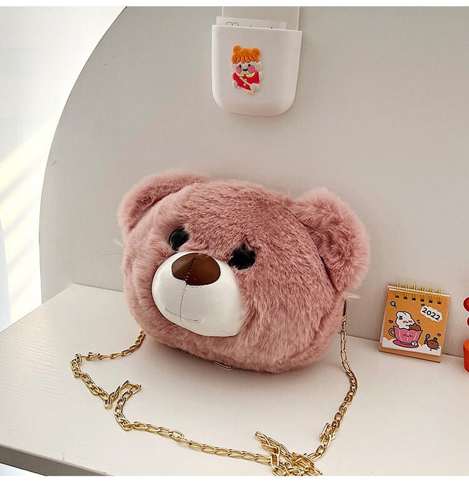 Wholesale Plush Bear Head Shoulder Bag JDC-SD-MF035 Shoulder Bags 满丰 deep pink Wholesale Jewelry JoyasDeChina Joyas De China