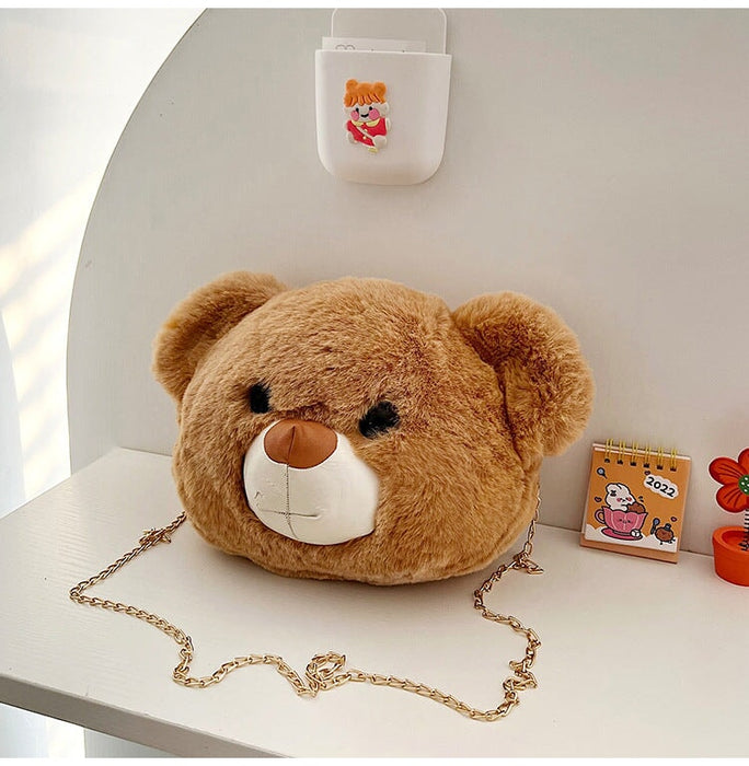 Wholesale Plush Bear Head Shoulder Bag JDC-SD-MF035 Shoulder Bags 满丰 khaki Wholesale Jewelry JoyasDeChina Joyas De China