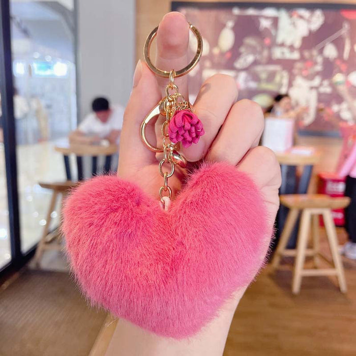 Wholesale Plush Leather Heart Tassel Pom Pom Keychain JDC-KC-JG157 Keychains 金葛 pink OPP bag Wholesale Jewelry JoyasDeChina Joyas De China