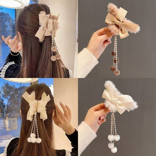 Wholesale plush velvet bow tassel hairpin JDC-HC-i366 Hair Clips 溪南 Wholesale Jewelry JoyasDeChina Joyas De China