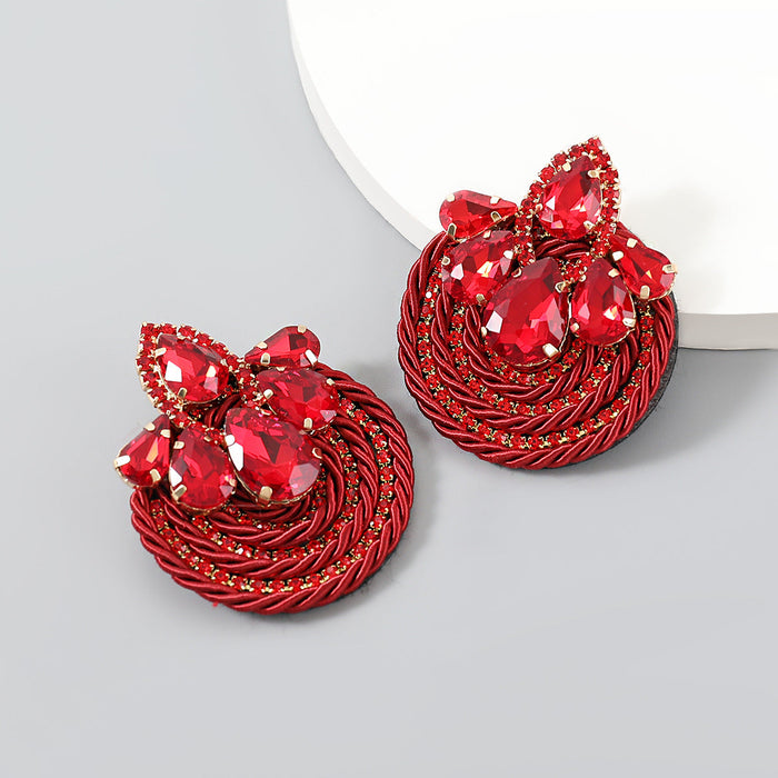 Wholesale polyester stretch thread woven round alloy earrings JDC-ES-JL024 Earrings JoyasDeChina red Wholesale Jewelry JoyasDeChina Joyas De China
