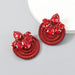 Wholesale polyester stretch thread woven round alloy earrings JDC-ES-JL024 Earrings JoyasDeChina red Wholesale Jewelry JoyasDeChina Joyas De China