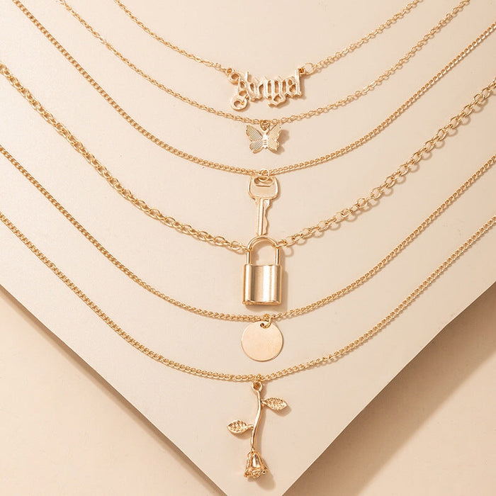 Wholesale popular elements key lock Butterfly Rose letter necklace mother's Day JDC-NE-C241 necklaces 陌茗 Wholesale Jewelry JoyasDeChina Joyas De China