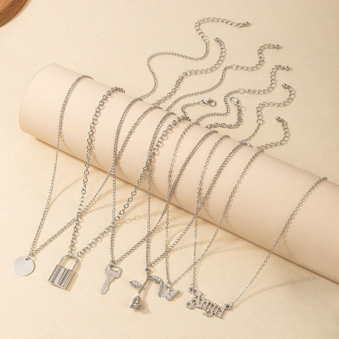 Wholesale popular elements key lock Butterfly Rose letter necklace mother's Day JDC-NE-C241 necklaces 陌茗 Wholesale Jewelry JoyasDeChina Joyas De China