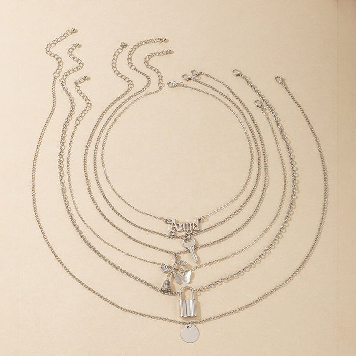 Wholesale popular elements key lock Butterfly Rose letter necklace mother's Day JDC-NE-C241 necklaces 陌茗 Wholesale Jewelry JoyasDeChina Joyas De China