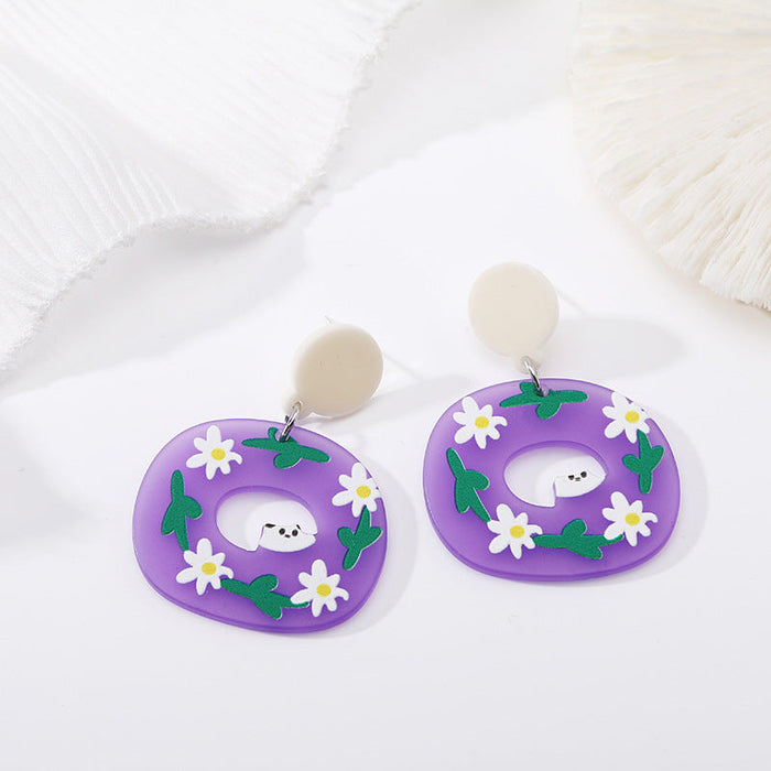 Wholesale printed small animal acrylic Earrings JDC-ES-YN110 Earrings JoyasDeChina Purple flowers Wholesale Jewelry JoyasDeChina Joyas De China