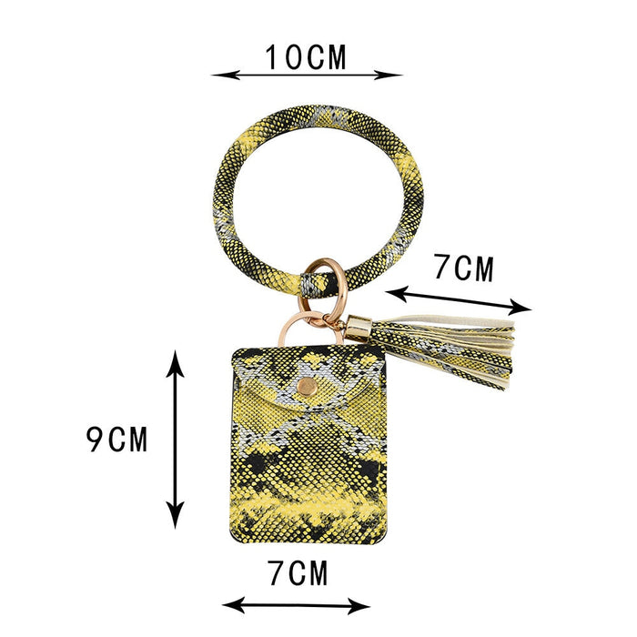 Wholesale PU Bracelet Leather Tassel Snake Print Card Holder Keychain JDC-KC-CaiC001 Keychains 彩澈 Wholesale Jewelry JoyasDeChina Joyas De China