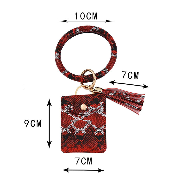 Wholesale PU Bracelet Leather Tassel Snake Print Card Holder Keychain JDC-KC-CaiC001 Keychains 彩澈 Wholesale Jewelry JoyasDeChina Joyas De China