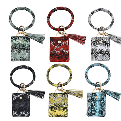 Wholesale PU Bracelet Leather Tassel Snake Print Card Holder Keychain JDC-KC-CaiC001 Keychains 彩澈 Wholesale Jewelry JoyasDeChina Joyas De China