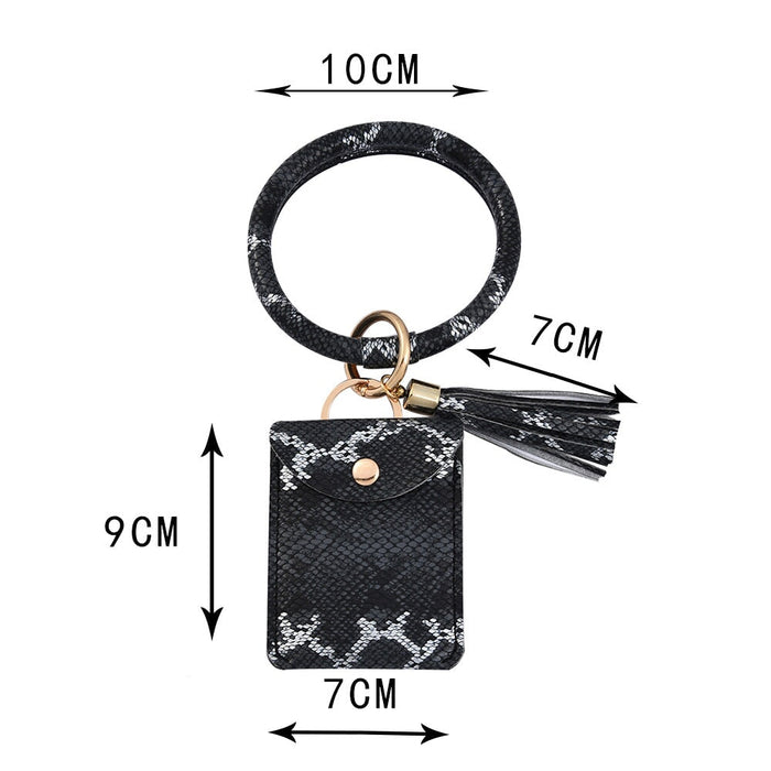 Wholesale PU Bracelet Leather Tassel Snake Print Card Holder Keychain JDC-KC-CaiC001 Keychains 彩澈 Wholesale Jewelry JoyasDeChina Joyas De China