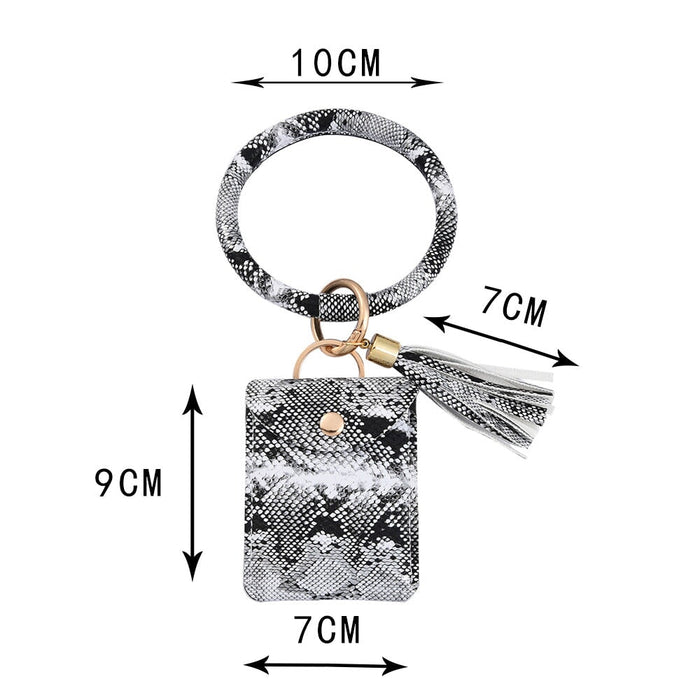 Wholesale PU Bracelet Leather Tassel Snake Print Card Holder Keychain JDC-KC-CaiC001 Keychains 彩澈 white Wholesale Jewelry JoyasDeChina Joyas De China