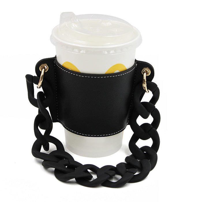 Wholesale PU Leather Coffee Cup Detachable Chain Cup Holder JDC-CUP-YouZ001 Cup Holder 悠智 Black black chain Wholesale Jewelry JoyasDeChina Joyas De China