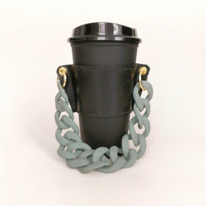 Wholesale PU Leather Coffee Cup Detachable Chain Cup Holder JDC-CUP-YouZ001 Cup Holder 悠智 Black green color chain Wholesale Jewelry JoyasDeChina Joyas De China