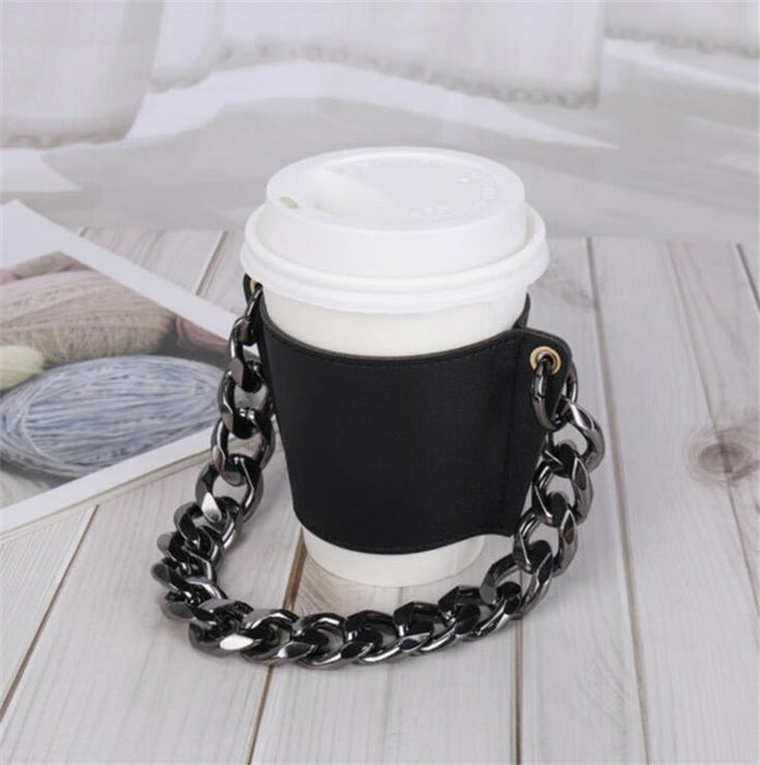 Wholesale PU Leather Coffee Cup Detachable Chain Cup Holder JDC-CUP-YouZ001 Cup Holder 悠智 Black iron chains Wholesale Jewelry JoyasDeChina Joyas De China